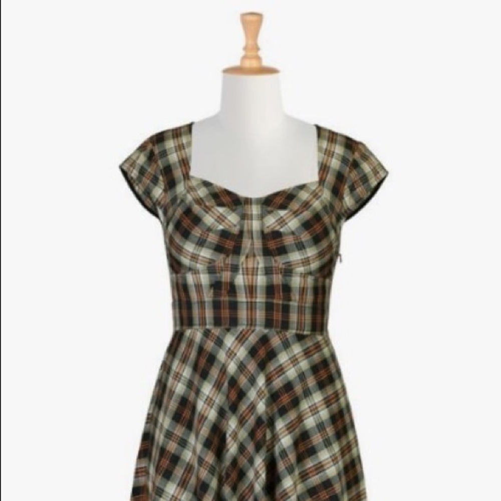 Eshakti Plaid Dress Retro Style